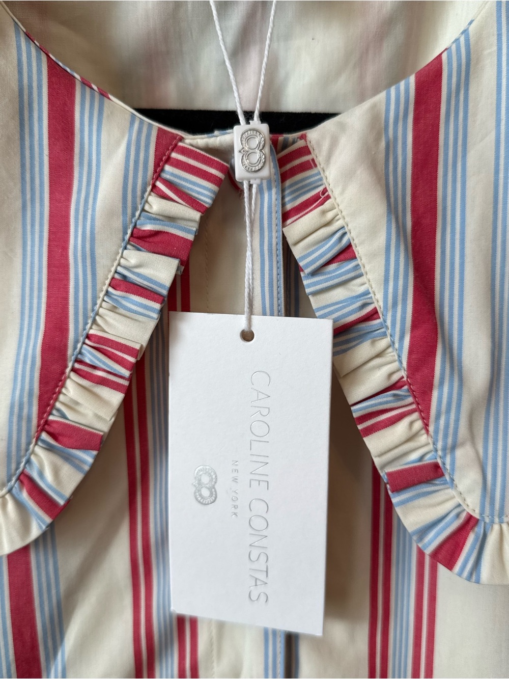 NWT Caroline Constas Striped Ruffle Collar Cotton Midi Dress M - Picture 3 of 5